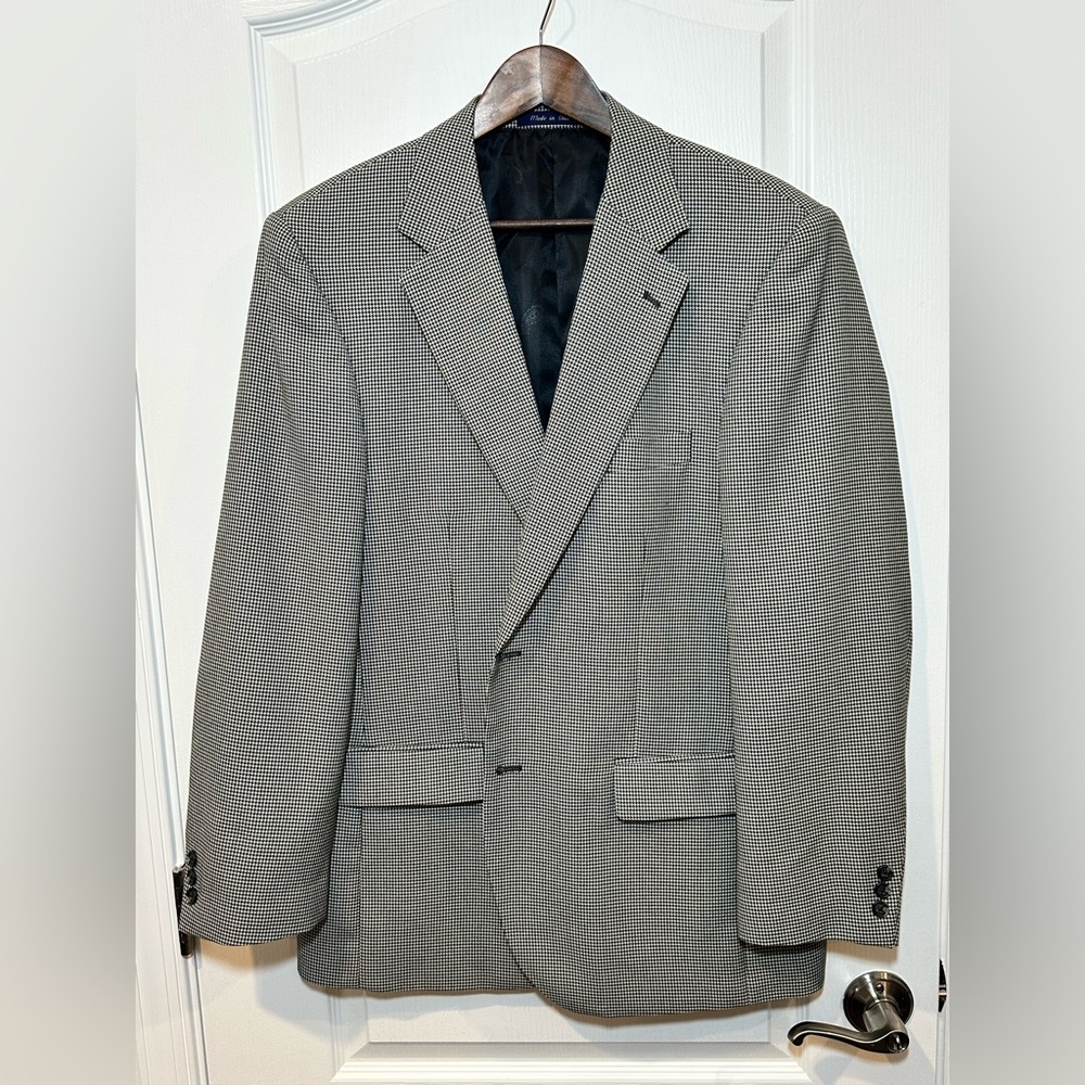 Alan Flusser Men's Polyester Blend Gray/Black Blazer Jacket, Size: 42R